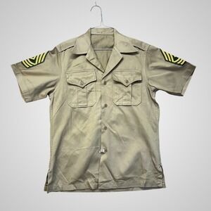 US Military Uniform Shirt Mens Small Khaki Good First Sergeant Rank Epaulets